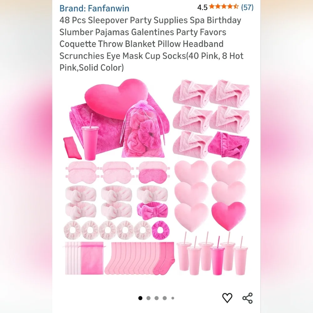 48-Piece Pink Sleepover Party Supplies Set. SET IS ALL LIGHT PINK!!